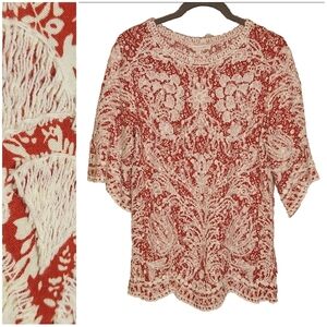 SOLITAIRE ANTHOPOLOGIE EMBROIDERED TUNIC TOP WITH TULIP SLEEVE AND HEMLINE SMALL